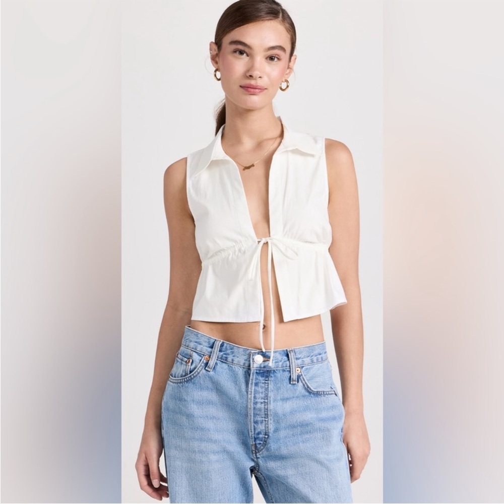 White Reformation Emerson Sleeveless Tie-Front Top